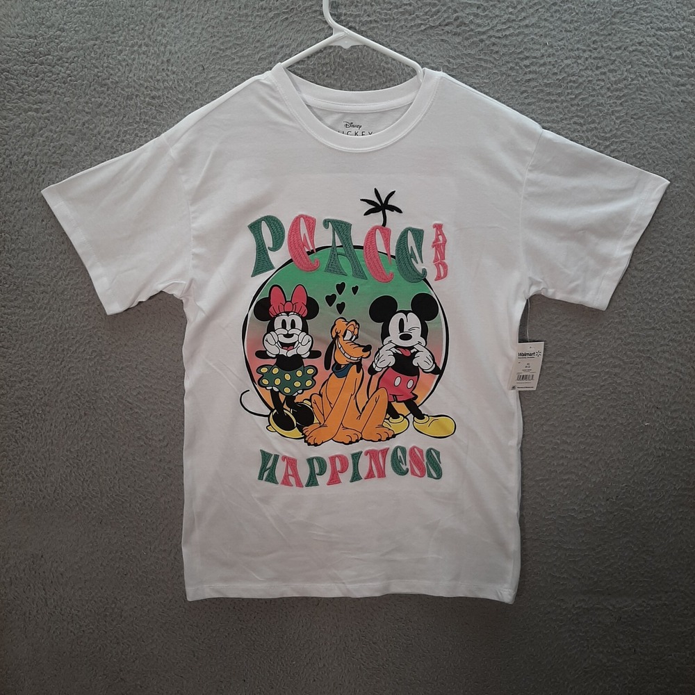 Disney Shirt Womens‎ Extra Small White Mickey Mouse Minnie Goofy Embroidered NEW